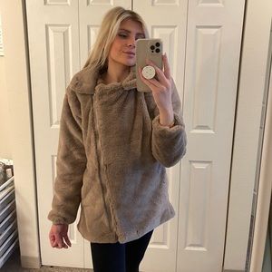 Ashley Brown / Tan Fuzzy Zip Up Jacket
